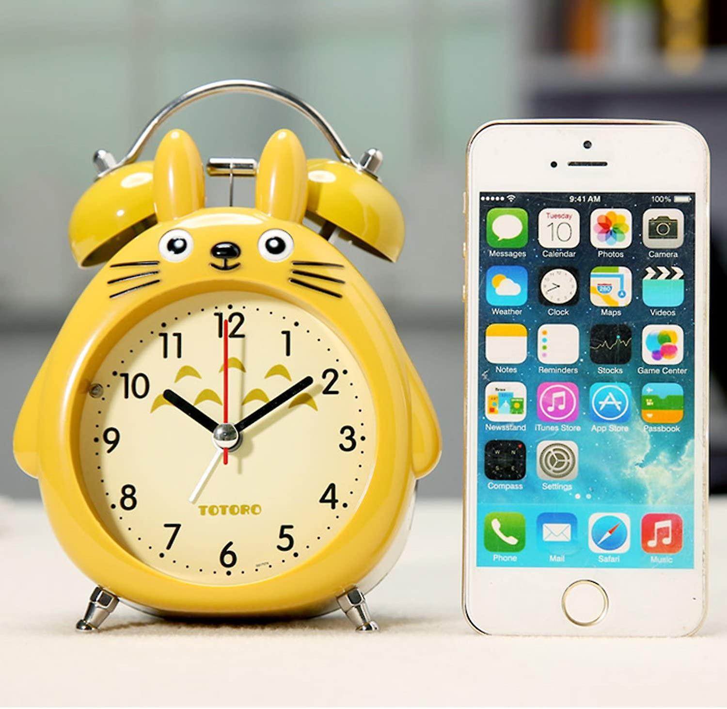 Lemonkid Cartoon Totoro Non-ticking Twin?bell Analog?alarm Clock?boys Girls Bedside Table?with Backlight Yellow