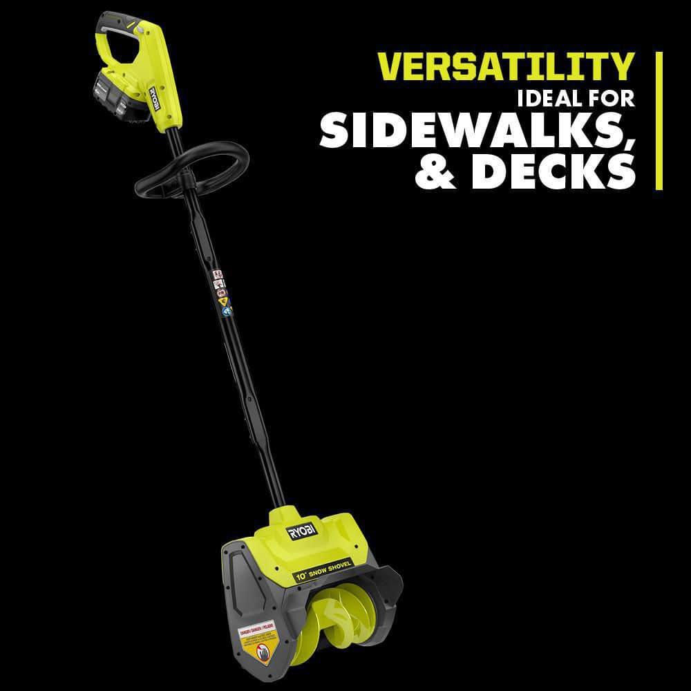 RYOBI ONE 18V 10 in Cordless Electric Snow Shovel with Salt Spreader 40 Ah Battery and Charger