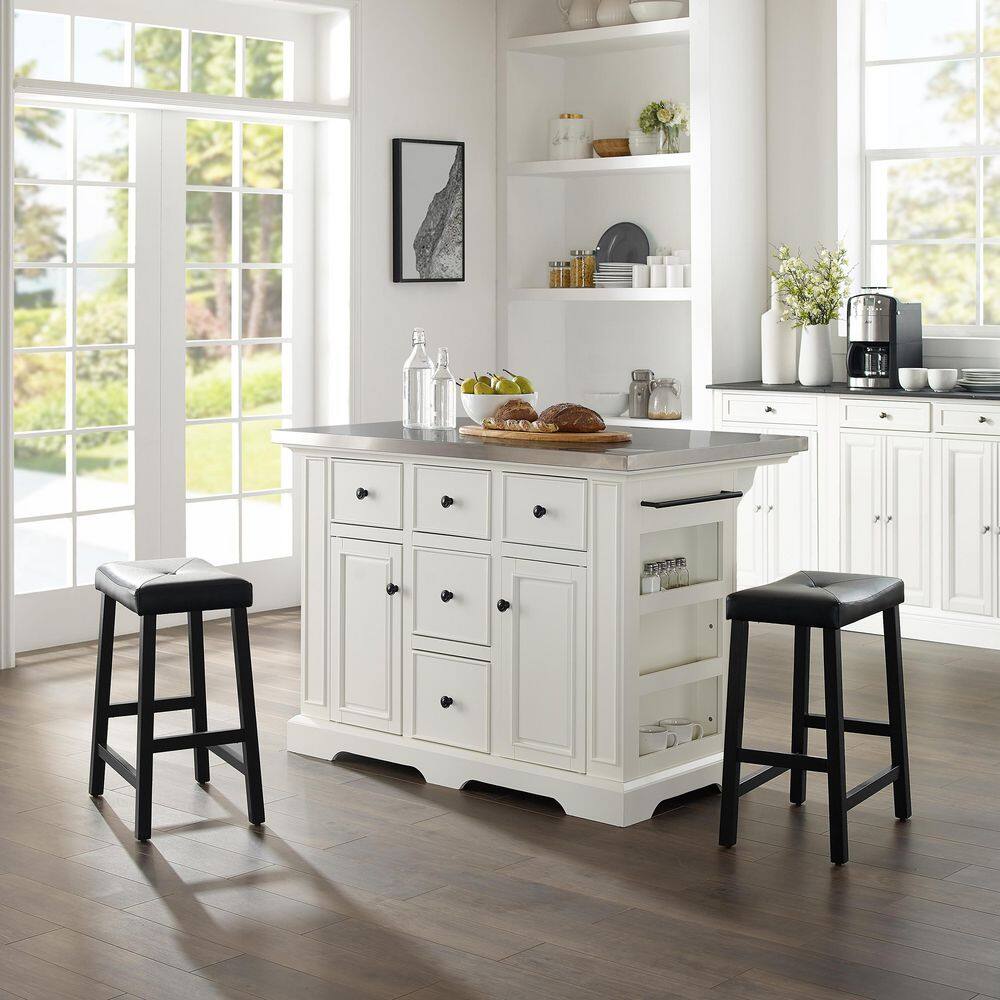 CROSLEY FURNITURE Julia Black Kitchen Island with Saddle Stools KF30062WH-BK