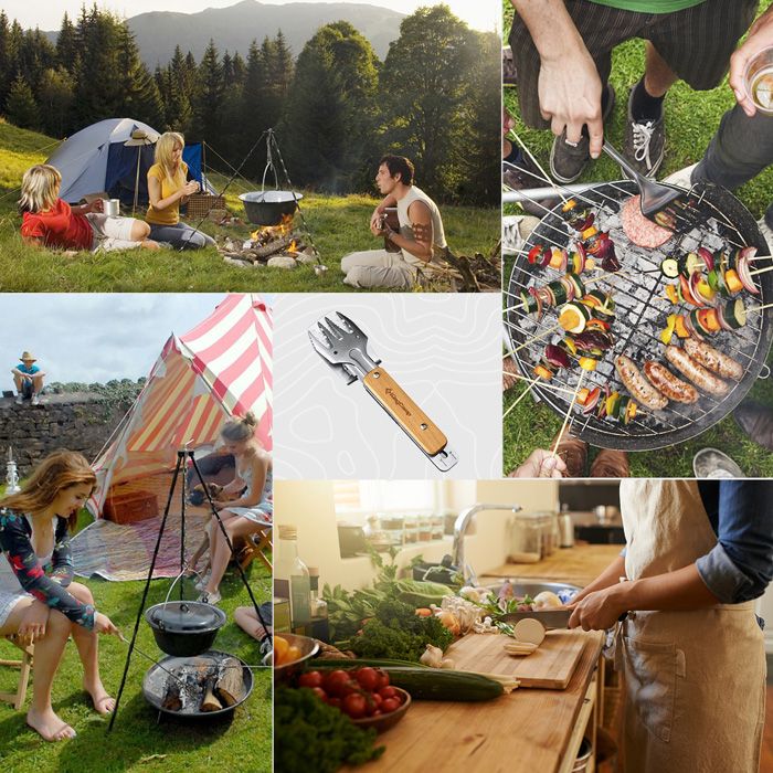 KingCamp 4 in 1 Stainless Steel BBQ Grilling Tools Set - Multifunctional Barbecue Tong with Turner/Spatula， Fork and Bottle Opener KP2009