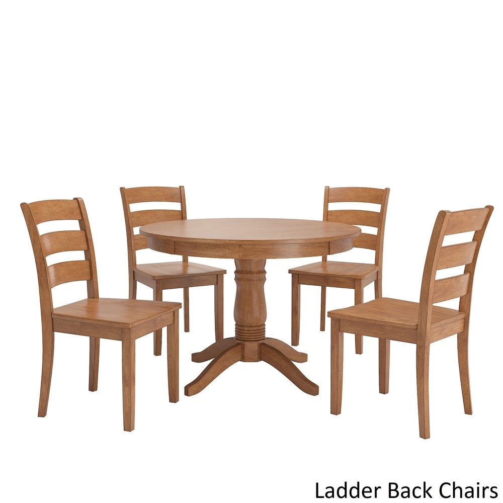 Wilmington II Round Pedestal Base Oak Finish 5 Piece Dining Set by iNSPIRE Q Classic