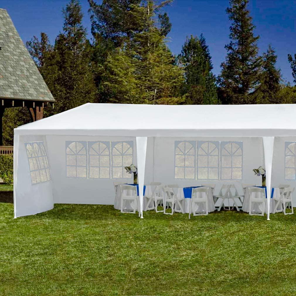 SUGIFT 10x30and#8242; Outdoor Canopy Party Wedding Tent White Gazebo with 5 Side Walls