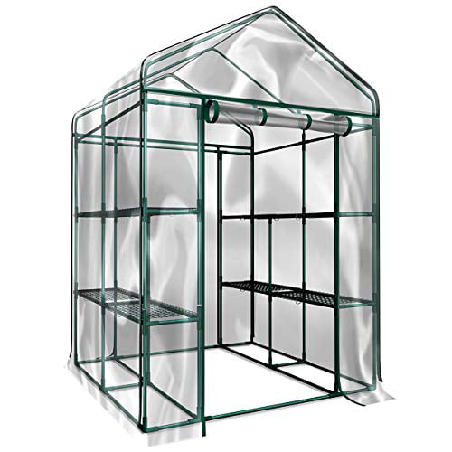 Home-Complete Walk-in Greenhouse-Indoor Outdoor with 8 Shelves, Green