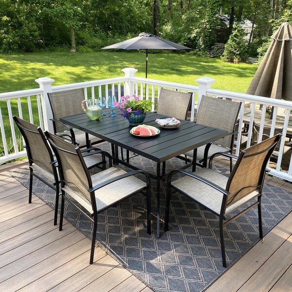 MAISON ARTS 7Piece Patio Dining Set Metal Rectangle Table and 6 Textilene Chairs