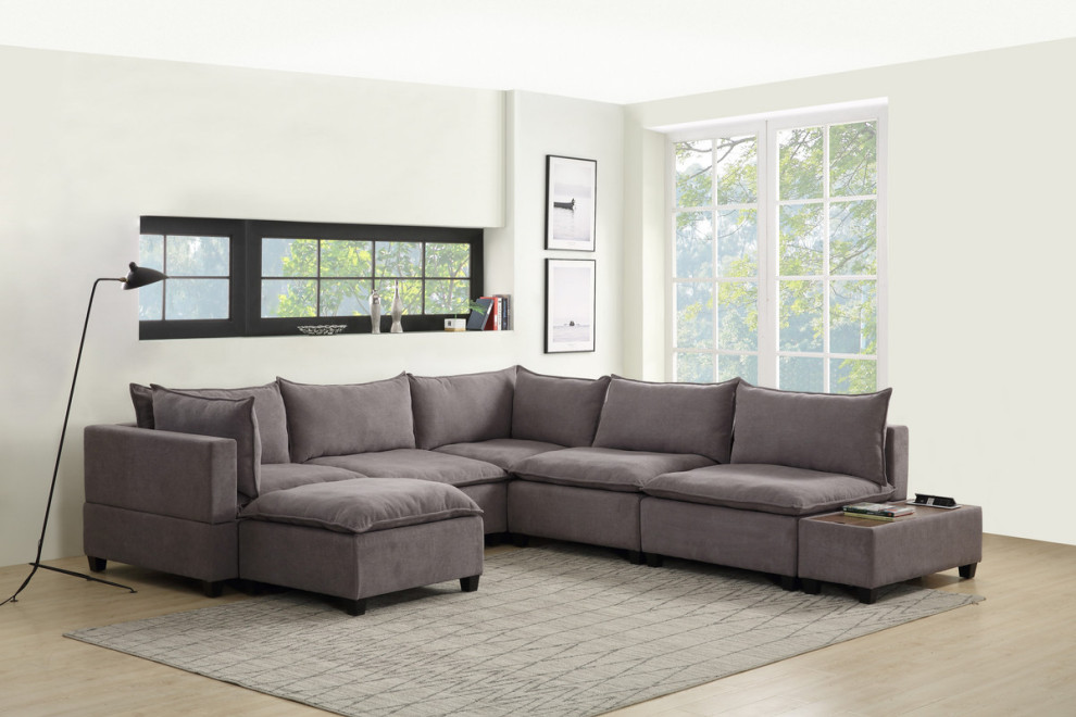 Madison Light Gray 7 Piece Modular Sectional Chaise  USB Storage Console Table   Modern   Sectional Sofas   by PARMA HOME  Houzz