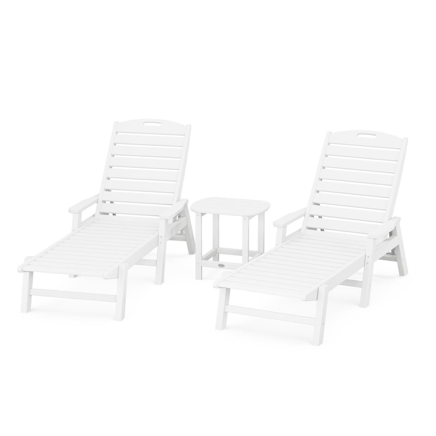 POLYWOOD Nautical 3-Piece Chaise Lounge W/Arms Set W/South Beach 18 Inch Side Table