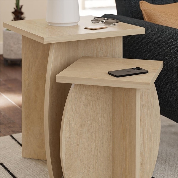 Voler Set of 2 Minimalist Nesting End Tables， Light Oak