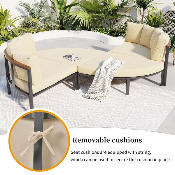 Roomfitters 4 Piece Round Outdoor Conversation Set，AllWeather Metal Sectional Sofa with Cushions，Ideal for Patio and Backyard