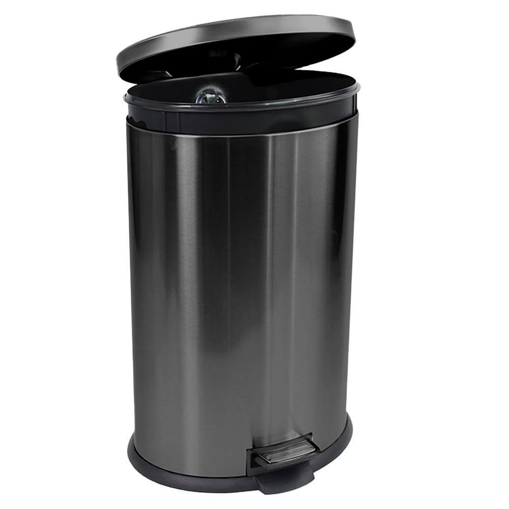 10.5 Gal. Stainless Steel Black Step Trash Can TG-B55H-30