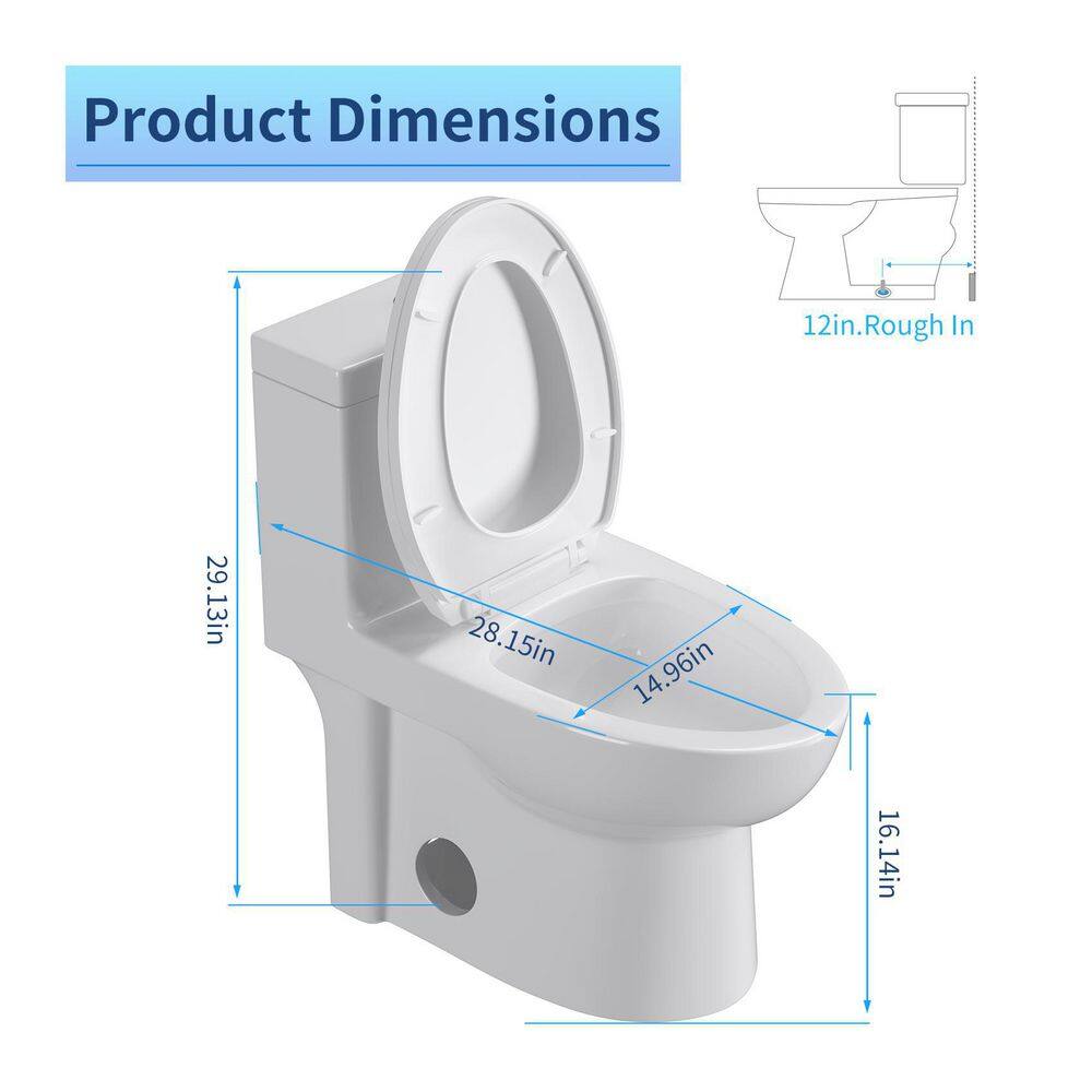 UPIKER Modern 12 in. Rough-In 1-piece 1.27 GPF Dual Flush Elongated Toilet in White Seat Included UP2210TOW12A006