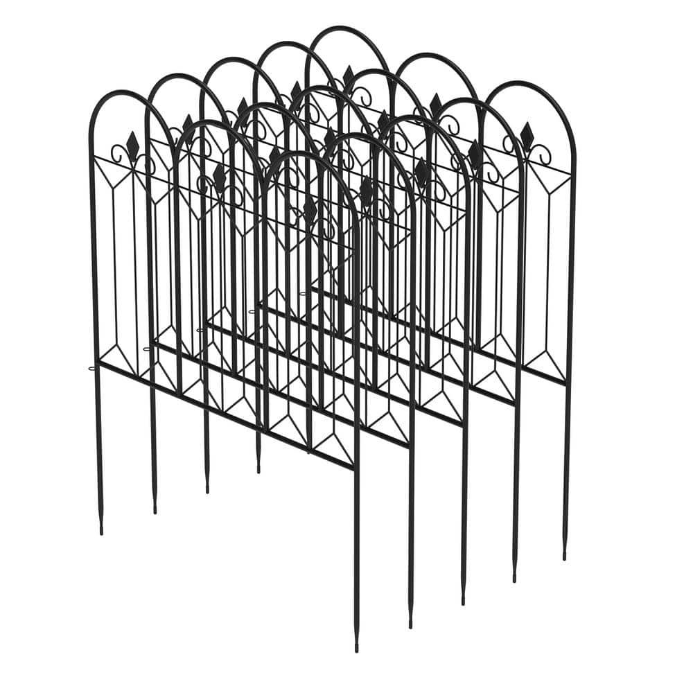 Kingdely 31 .5 in. H x 24 in. Black Steel Garden Fence Panel Rustproof Decorative Garden Fence (5-Pack) WFKF170141