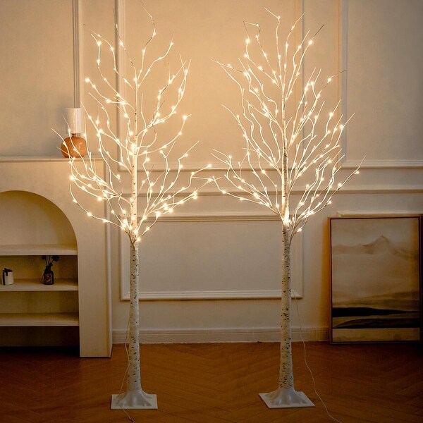 Lighted Birch Tree，2 Pack 6 Feet 144 Warm White Lights，Prelit White Artificial Christmas Trees for Decor