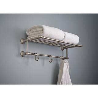 Delta 24 in. W Towel Shelf with 3-Towel Hooks in Brushed Nickel HEXTN32-BN