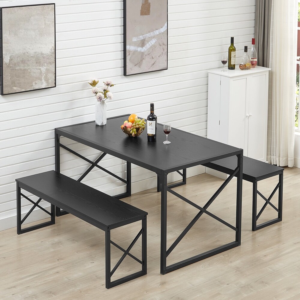 VECELO 3 pieces Dining Table Set with Bench for Kitchen and Restaurant