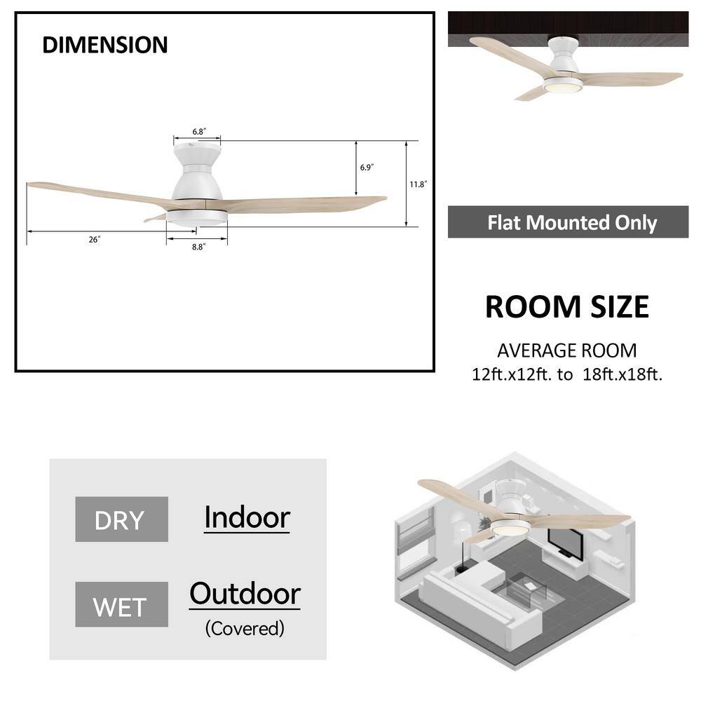 CARRO Antrim 52 in. Dimmable LED IndoorOutdoor White Smart Ceiling Fan with Light and Remote Works with AlexaGoogle Home HS523F3-L12-WM1-1-FM