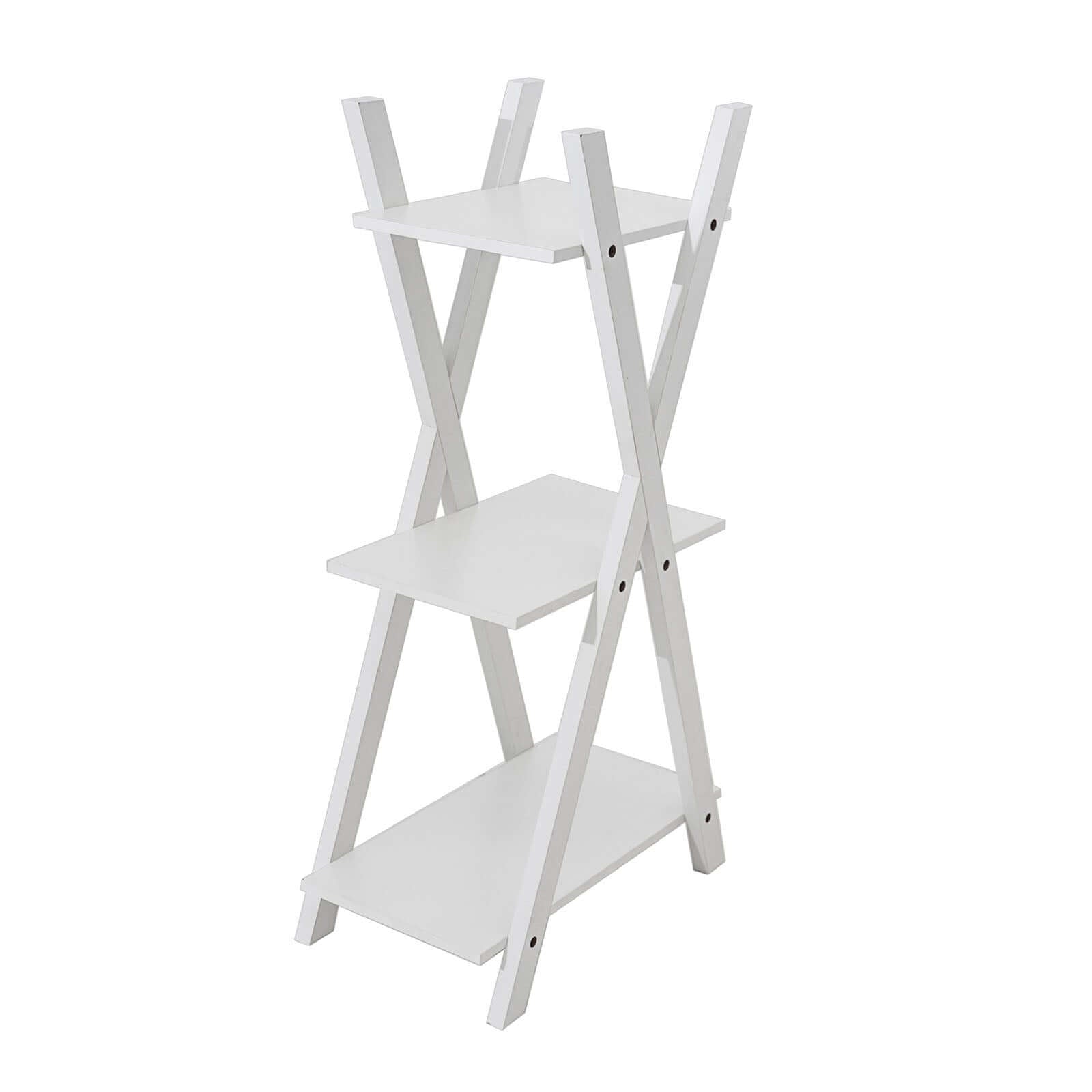 3-Tier White Wooden Plant Stand, X-Frame Display Shelf Accent Rack 44