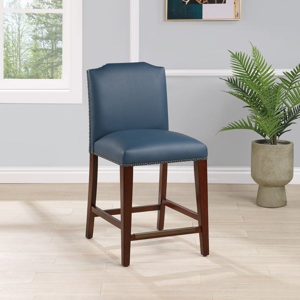 Britton Stationary Faux Leather Counter Stool with Nail Heads by Greyson Living