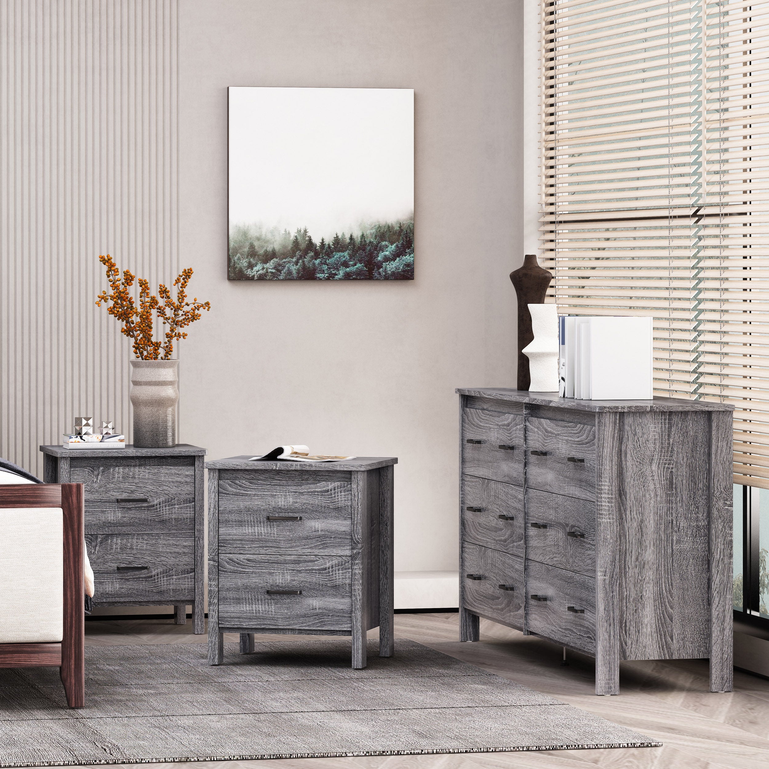 Titeca Contemporary 3 Piece Double Dresser and Nightstand Set