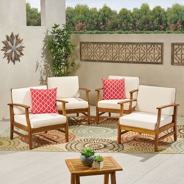 Perla Outdoor Acacia Wood Club Chair with Cushion (Set of 4) by Christopher Knight Home