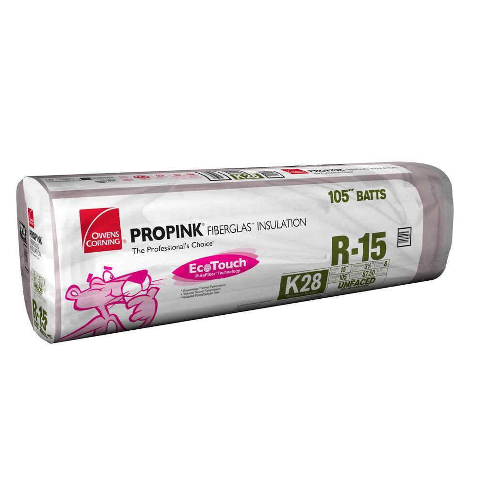 Owens Corning EcoTouch R-15 Unfaced Fiberglass Insulation Batt 15 in. x 105 in. K28