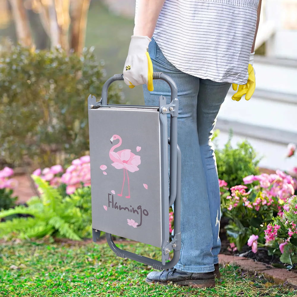 Garden Kneeler and Seat, Folding Gardening Stool Heavy Duty, Elegant Flamingo Gardening Gifts