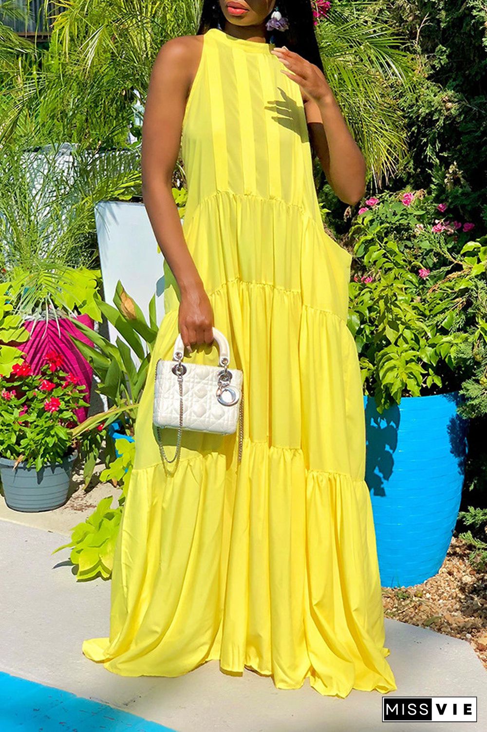 Loose Sleeveless Pleated Pocket Maxi Dresses