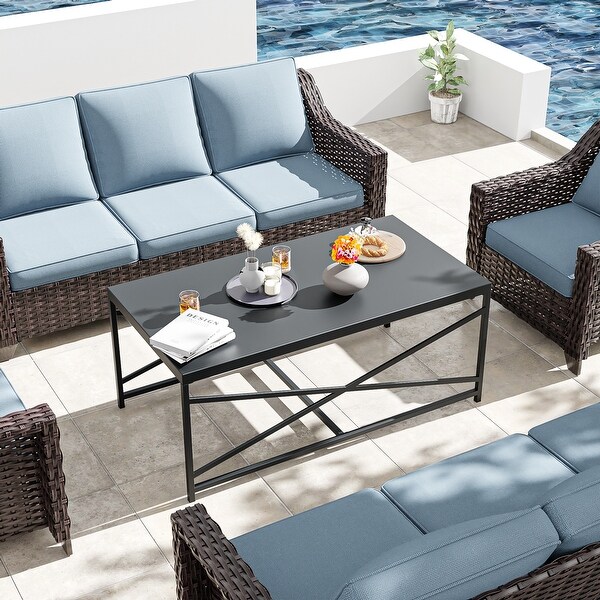 Cozywor Outdoor Patio Coffee Table，Outdoor Rectangular Metal Table for Deck，Porch，or Poolside，AllWeatherResistance