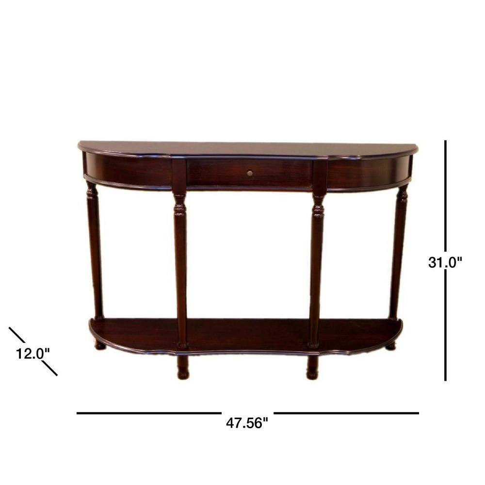 Homecraft Furniture 48 in. Espresso Standard Half Moon Wood Console Table with Drawer MH159