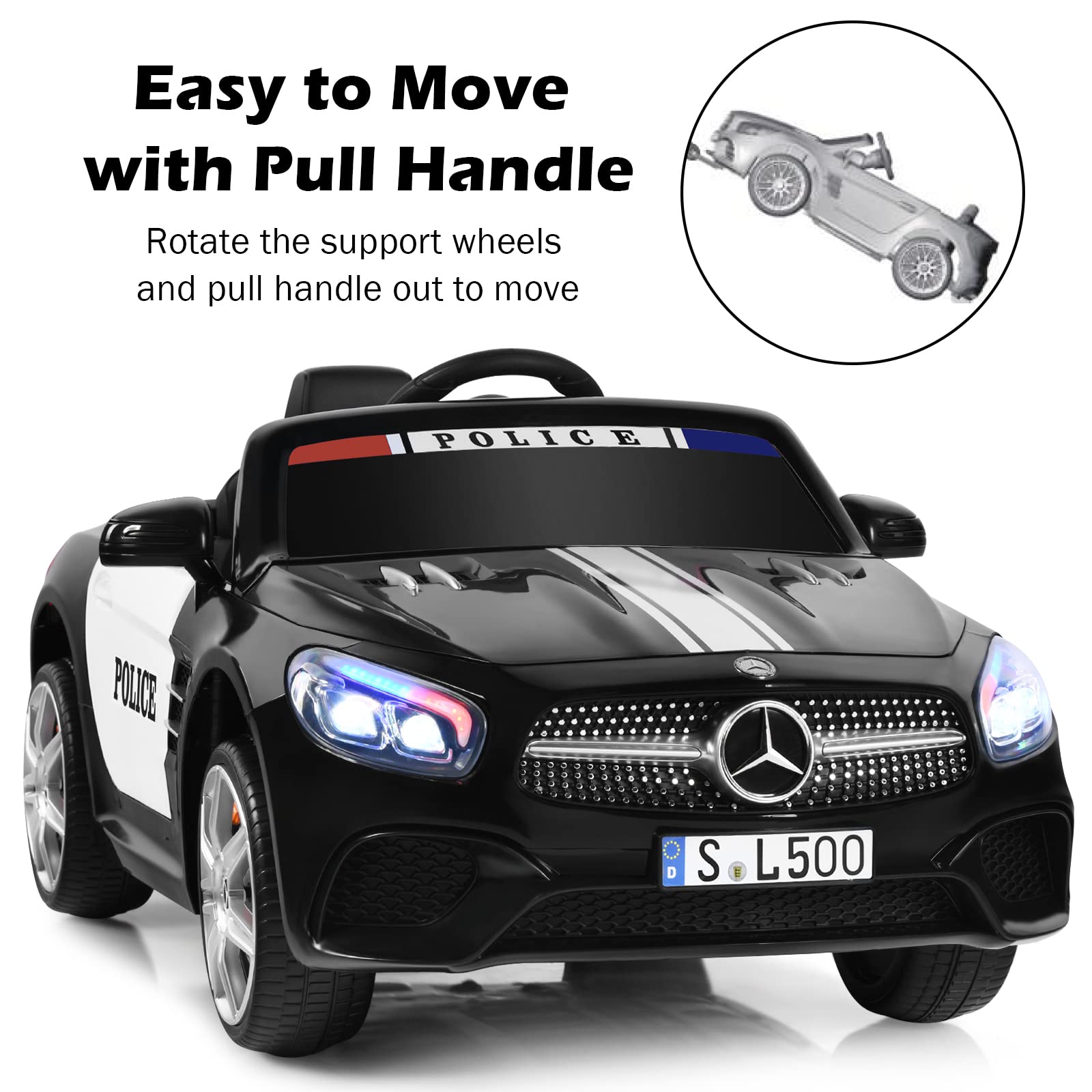 Ride on Car 4 Wheeler, Police Electric Car for Kids, Black