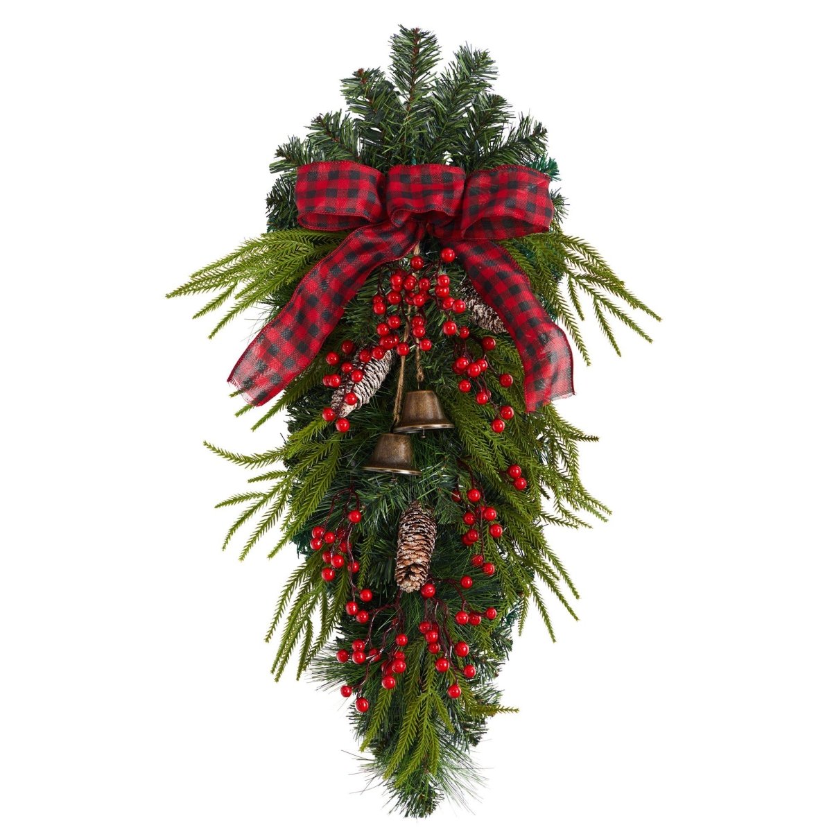 24'' Holiday Christmas Wreath with Pinecones, Berries & Bells