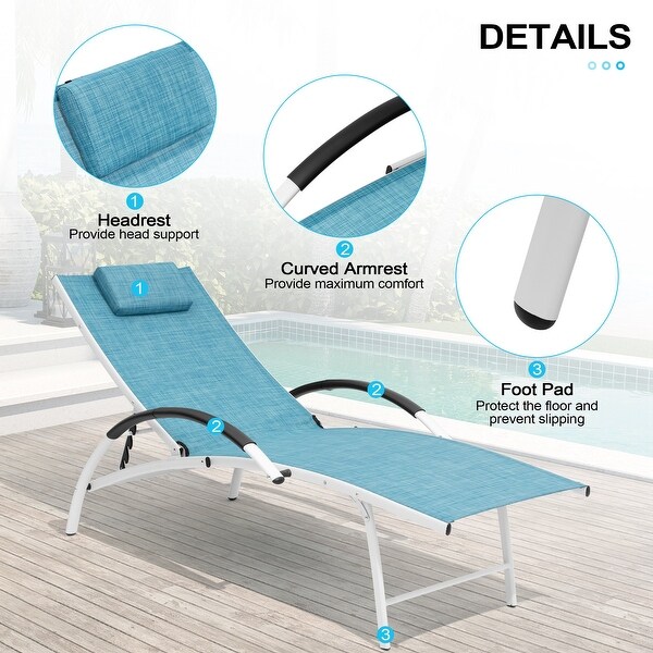 Crestlive Outdoor Adjustable Reclining Chaise Lounge Chair with Arms and Headrest，Aluminum or Steel Frame Options