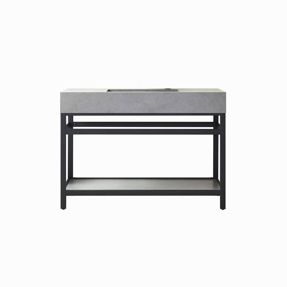 ROSWELL Bilbao 48 in. W x 22 in. D x 34 in. H Bath Vanity in Matte Black with Grey Natural Stone Top 801148-TB-WKN