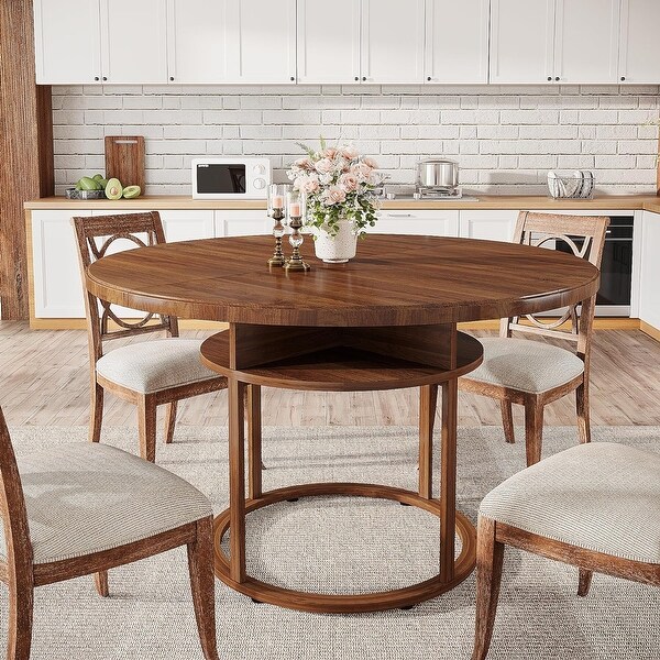 Round Dining Table with Storage for Dinig Room，Kitchen