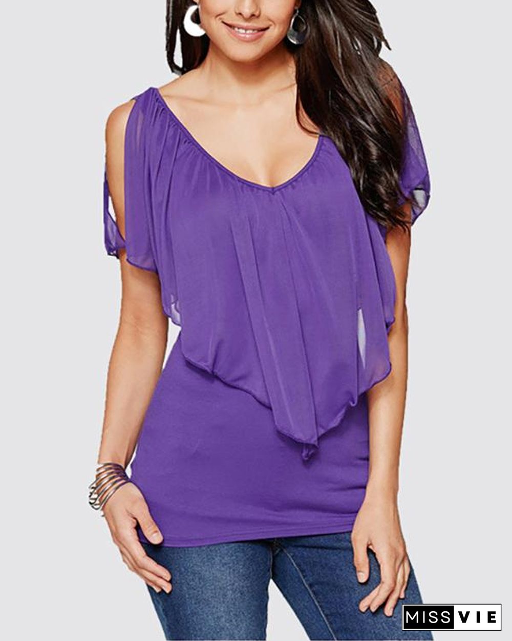 Chiffon Bat Sleeve Stitching T-shirt