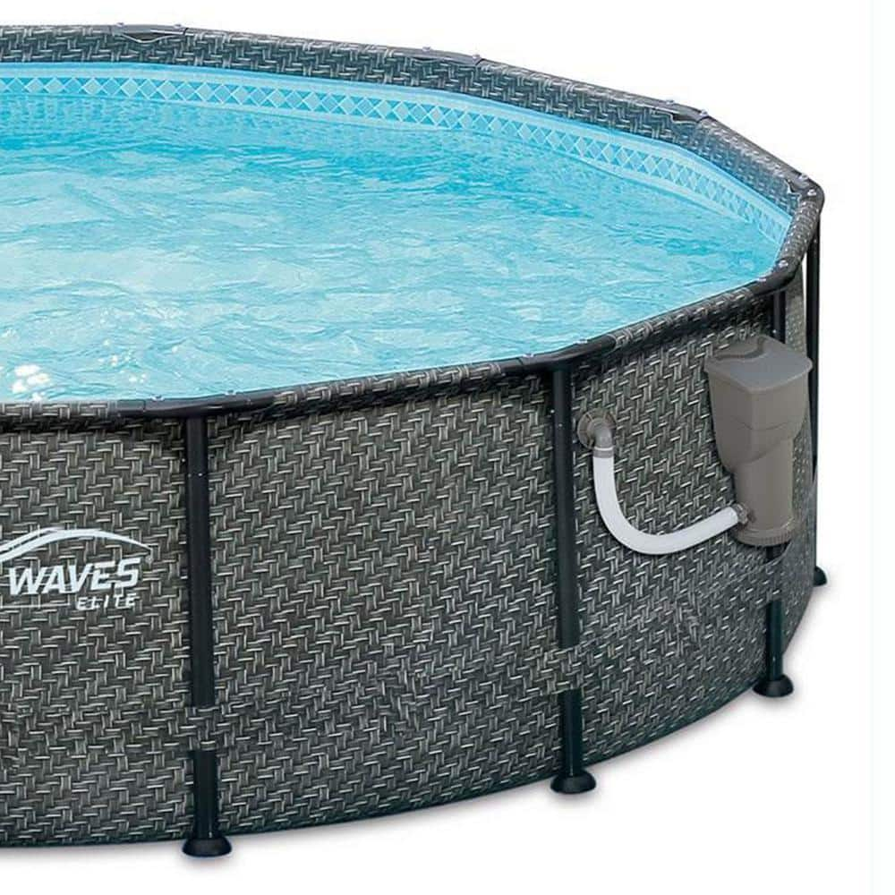 Summer Waves Dark Wicker 14 ft. Round 48 in. Deep Soft. Sided Metal Frame Pool P2001448E