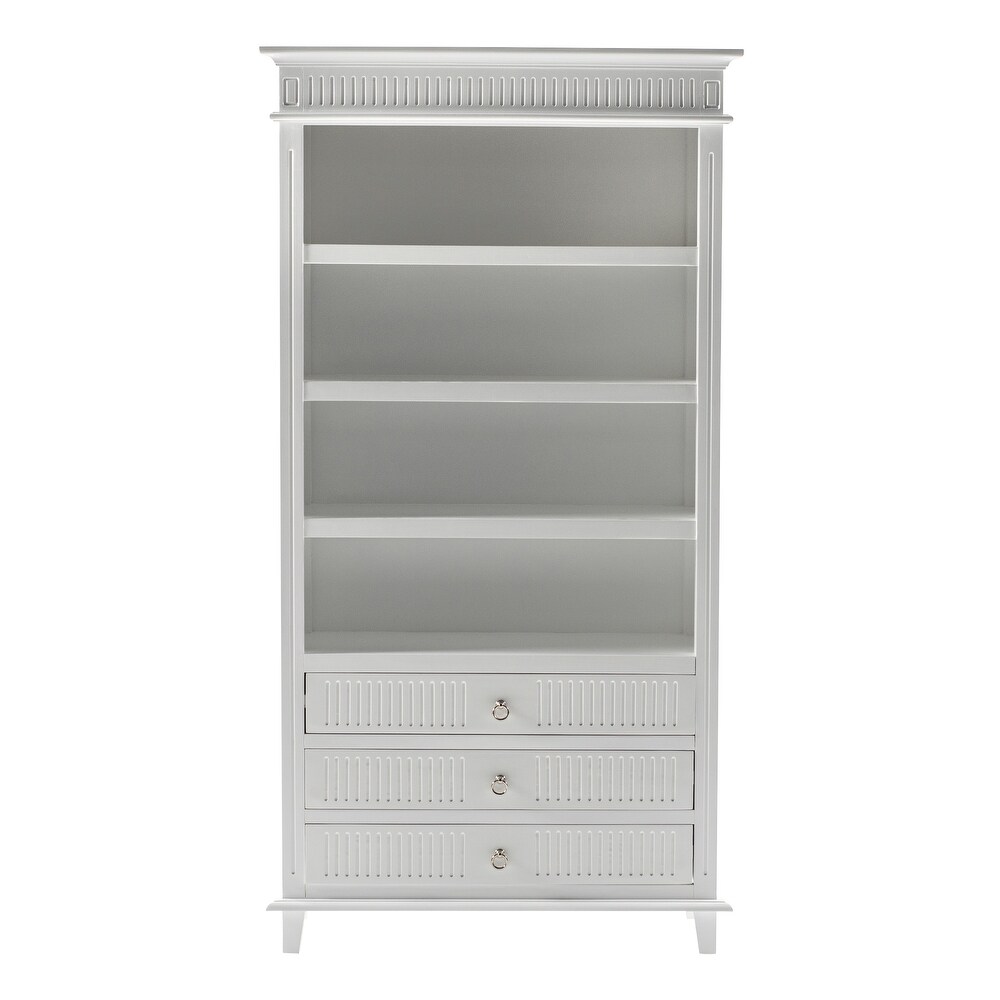 NovaSolo Skansen Nordic Design Classic White Bookcase with 3 Drawers  Solid Mahogany Frame  39.37 x 15.75 x 74.8   7'9\