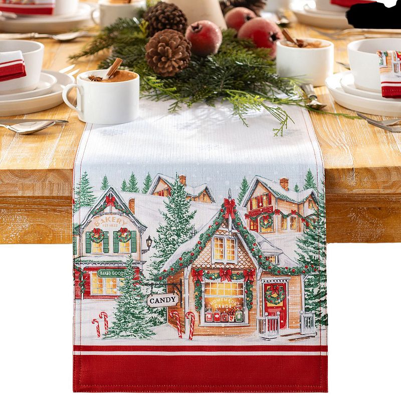 Elrene Home Fashions Storybook Christmas Village Holiday Table Runner， 13X70