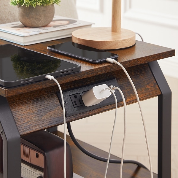 End Table with Charging Station， Side Table with USB Ports and Outlets - 17.3’’W*17.9’’D*21.2’’H