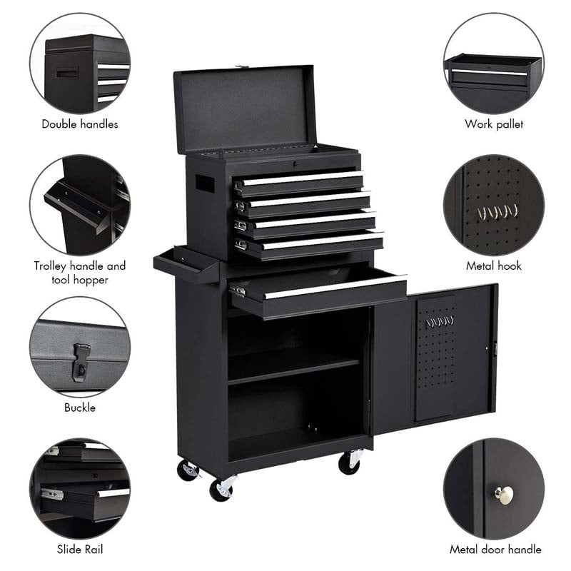 5-Drawer Rolling Tool Chest Removable Tool Storage Cabinet Metal Toolbox Organizer with Lock