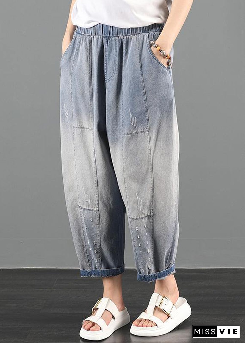 summer dress code loose high waist washed old denim harem pants