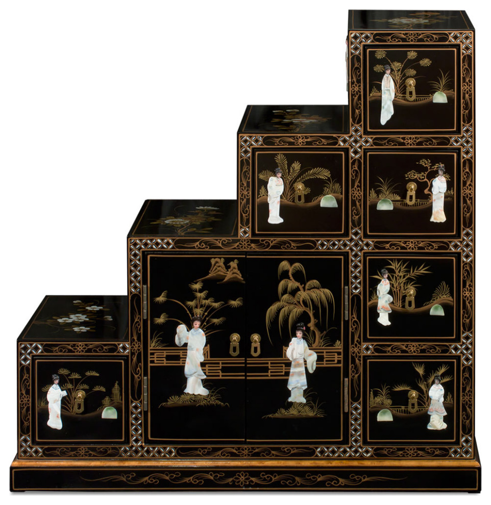 Black Lacquer Mother of Pearl Motif Japanese Step Tansu Cabinet   Asian   Accent Chests And Cabinets   by China Furniture and Arts  Houzz