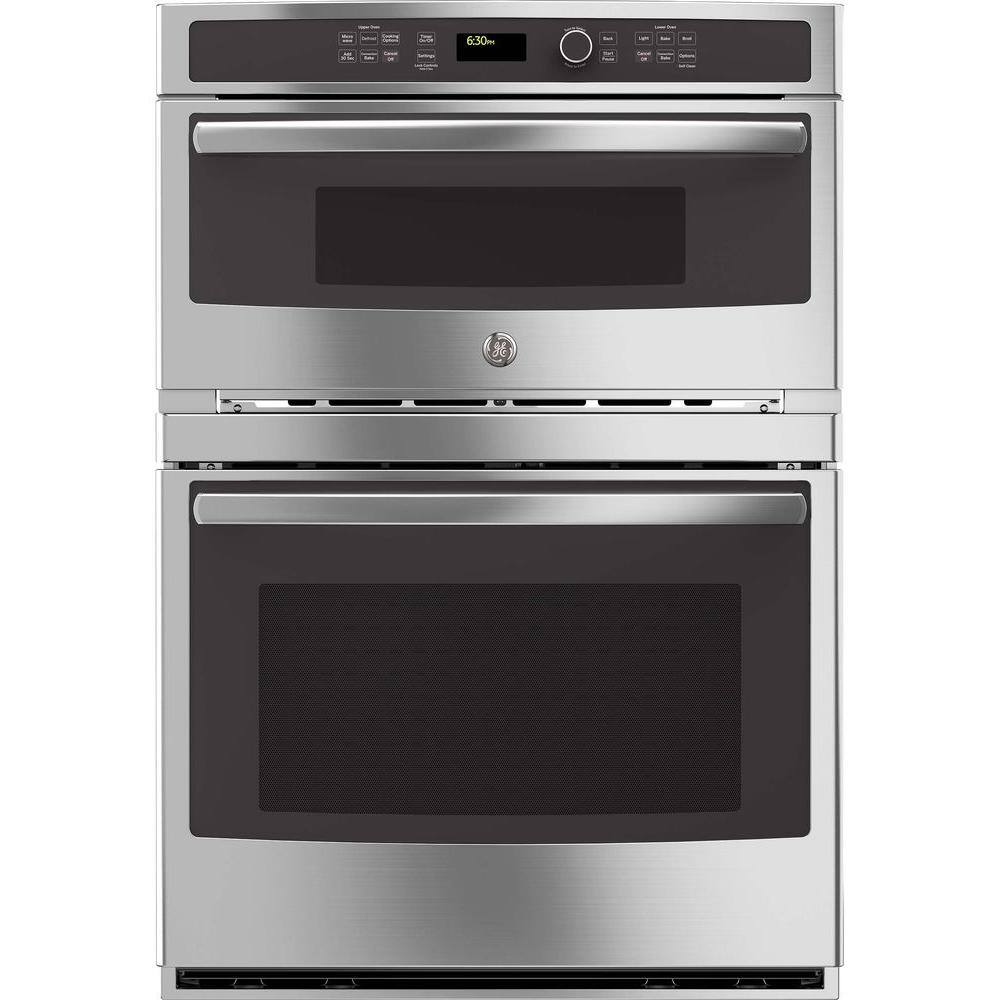 GE Profile Profile 30 in. Double Electric Wall Oven with Convection Self-Cleaning and Built-In Microwave in Stainless Steel PT7800SHSS