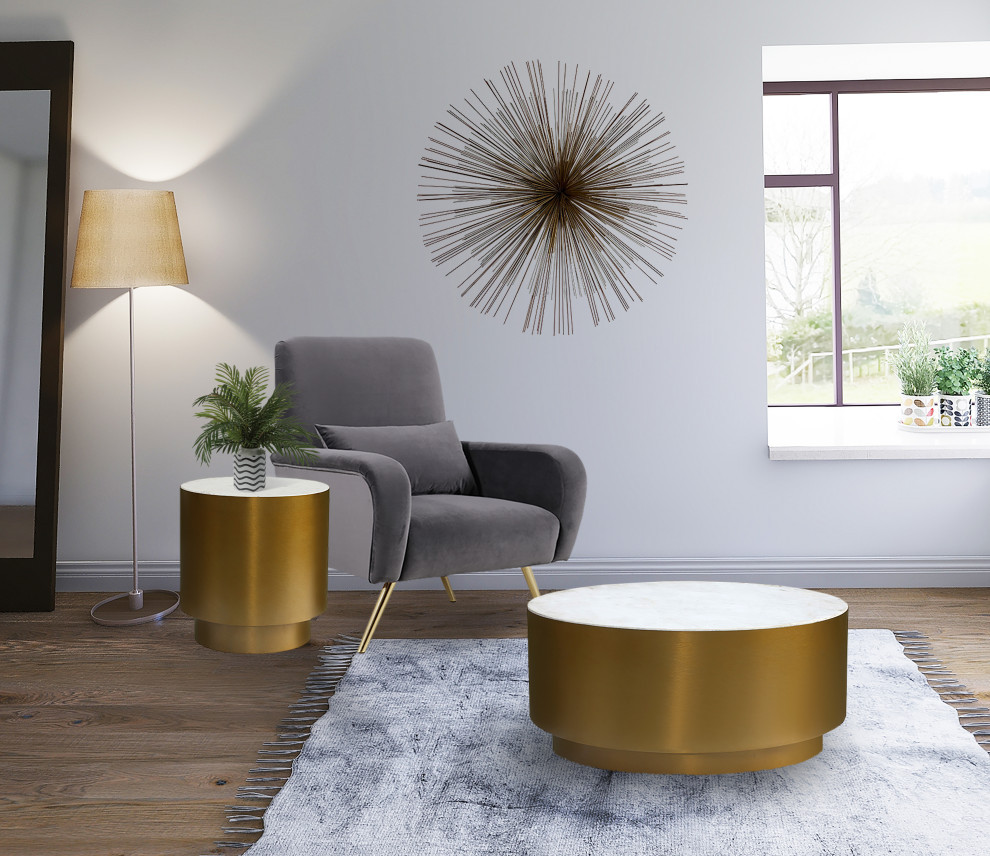 Presley Coffee Table  Marble Top  Brushed Gold Metal Base   Contemporary   Coffee Tables   by Meridian Furniture  Houzz