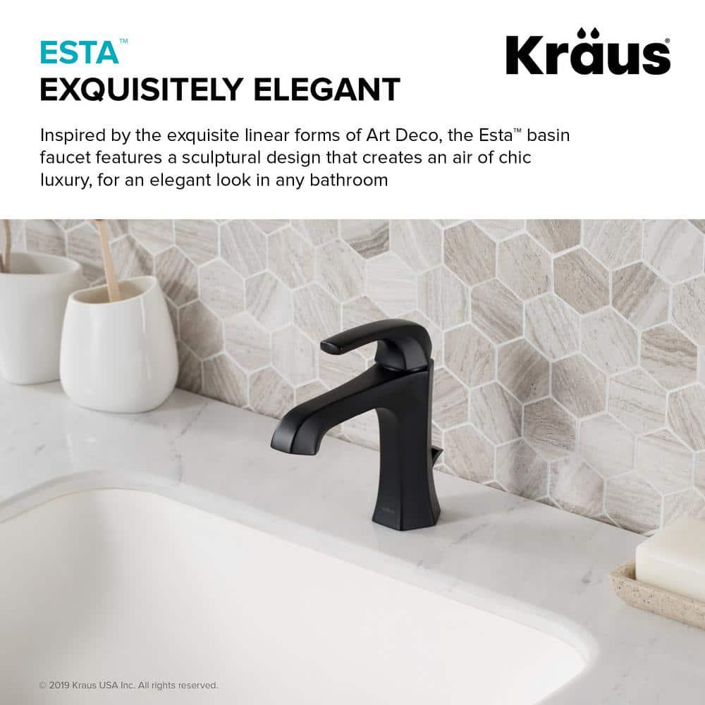 KRAUS Esta Single Hole SingleHandle Basin Bathroom Faucet with Lift Rod Drain in Matte Black