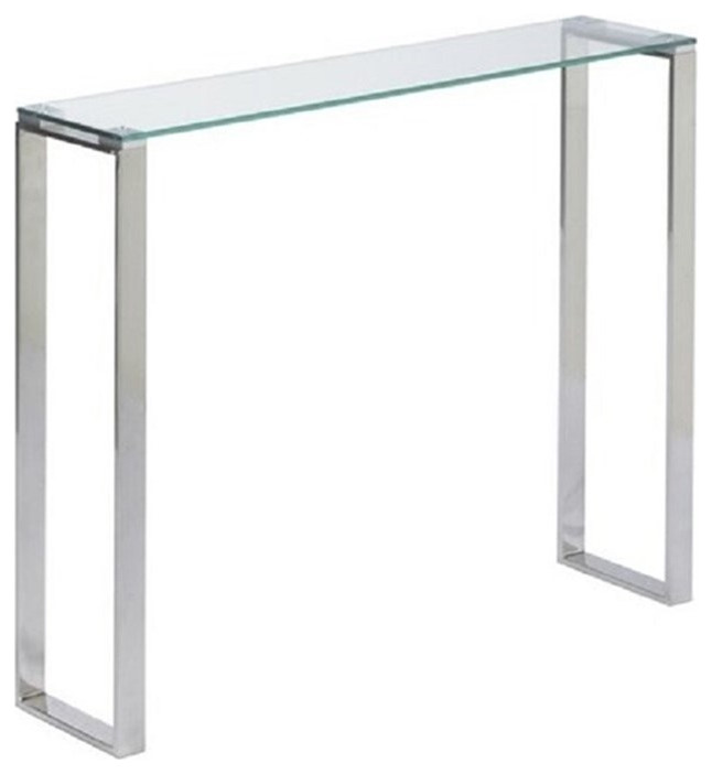 Plata Import Modern Narrow Clear Glass Console Table with Chrome Legs 30 quot  Contemporary   Console Tables   by Homesquare  Houzz