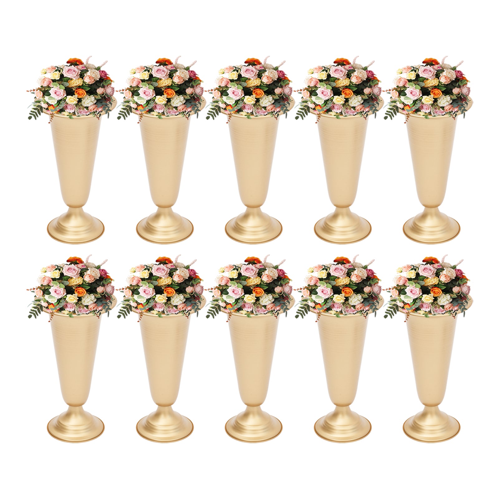 Oukaning 10 pcs Metal Flower Trumpet Vases Tabletop Party Wedding Centerpieces Decoration 10*25cm