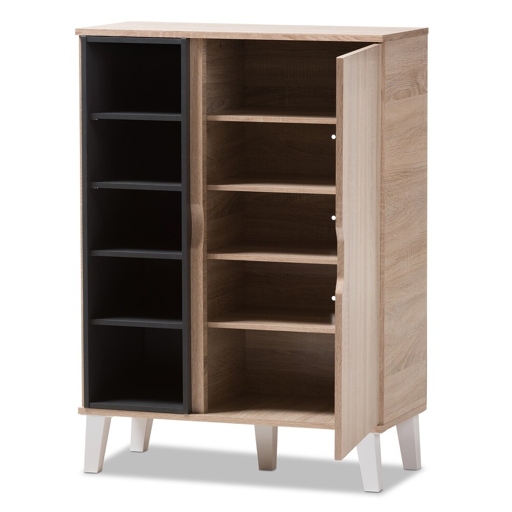 Mid Century Oak and Grey Wood Storage Cabinet by Baxton Studio