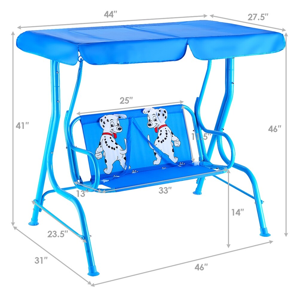 Costway Kids Patio Swing Chair Children Porch Bench Canopy 2 Person