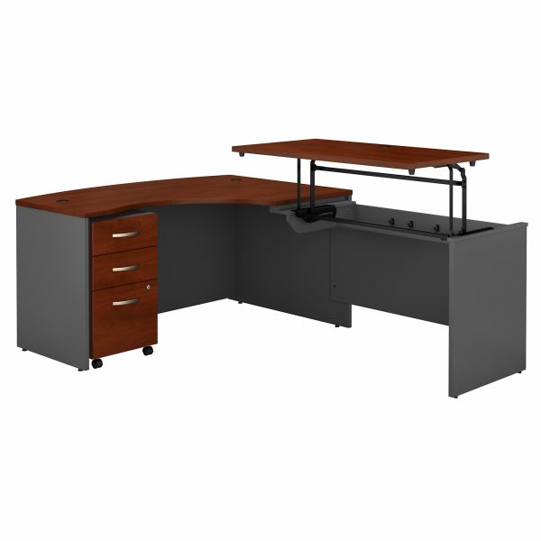 Bush Business Furniture Series C 60W x 43D Right Hand 3 Position Sit to Stand L Shaped Desk with Mobile File Cabinet in Hansen Cherry/Graphite Gray