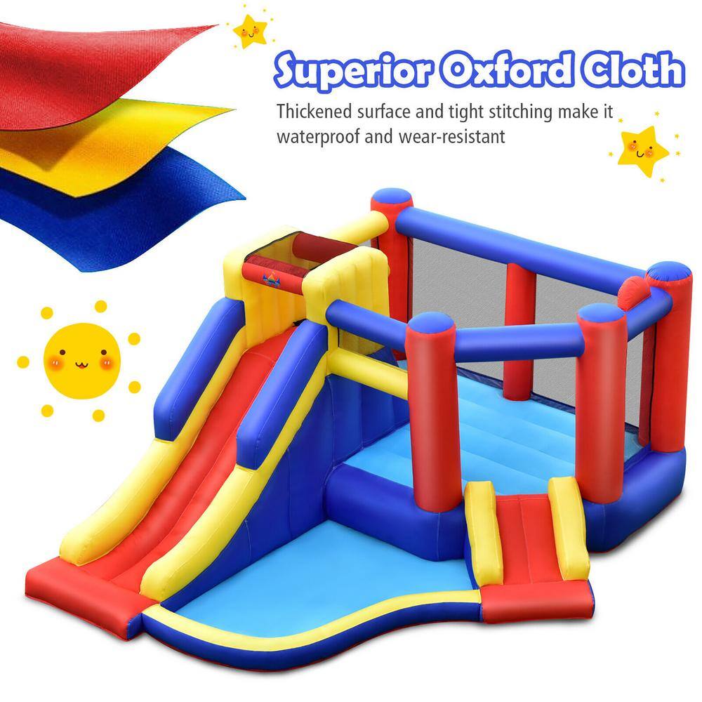 Gymax Inflatable Bouncy Castle House Kids Jumping Bounce House wDouble Slides and 550-Watt Air Blower GYM10600